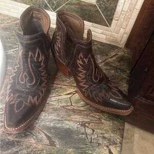 Ariat Brown Leather Western Embroidered Ankle Boots